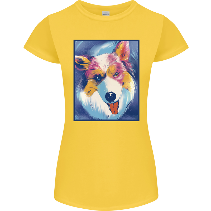 Abstract Australian Shepherd Dog Womens Petite Cut T-Shirt Yellow