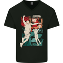 Abstract Basketball Design Mens V-Neck Cotton T-Shirt Black