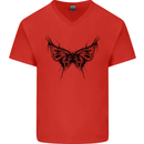 Abstract Butterfly Mens V-Neck Cotton T-Shirt Red