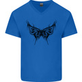 Abstract Butterfly Mens V-Neck Cotton T-Shirt Royal Blue