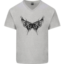 Abstract Butterfly Mens V-Neck Cotton T-Shirt Sports Grey