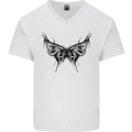 Abstract Butterfly Mens V-Neck Cotton T-Shirt White