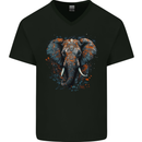 Abstract Elephant Mens V-Neck Cotton T-Shirt Black