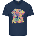 Abstract Labrador Dog Mens V-Neck Cotton T-Shirt Navy Blue