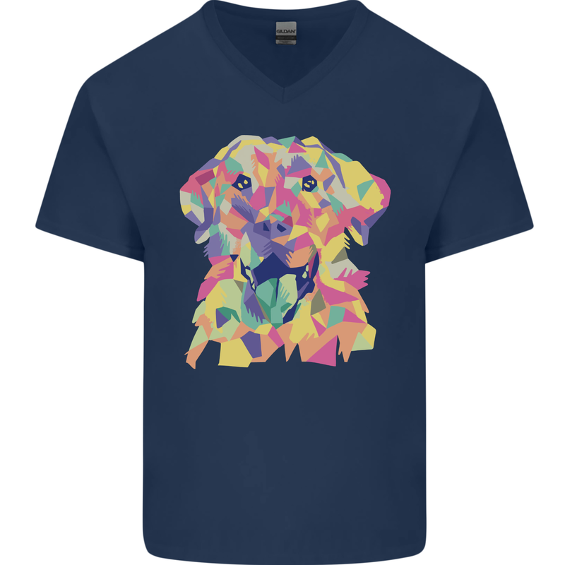Abstract Labrador Dog Mens V-Neck Cotton T-Shirt Navy Blue