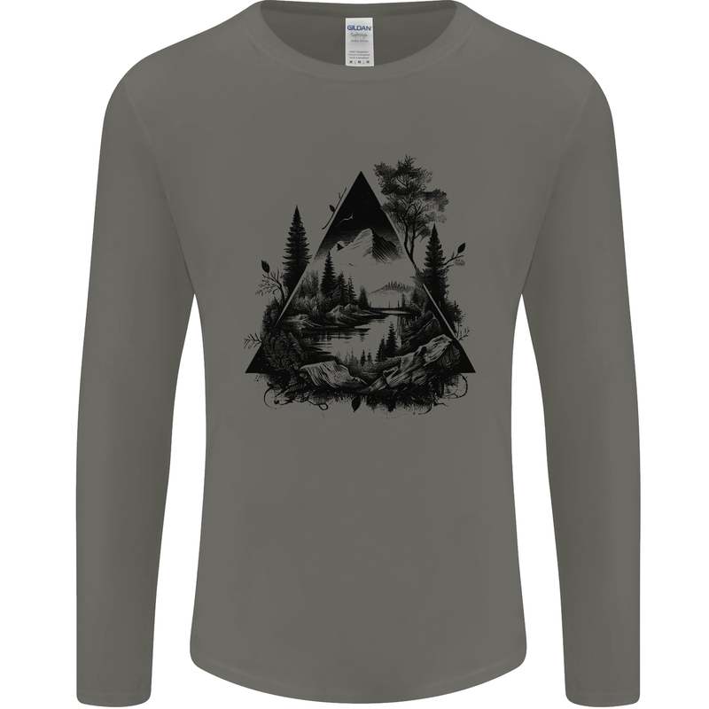 Abstract Outdoors Camping Bushcraft Hiking Trekking Mens Long Sleeve T-Shirt Charcoal