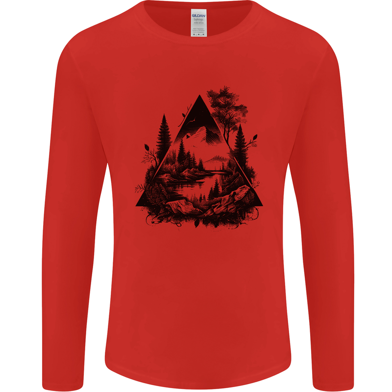 Abstract Outdoors Camping Bushcraft Hiking Trekking Mens Long Sleeve T-Shirt Red