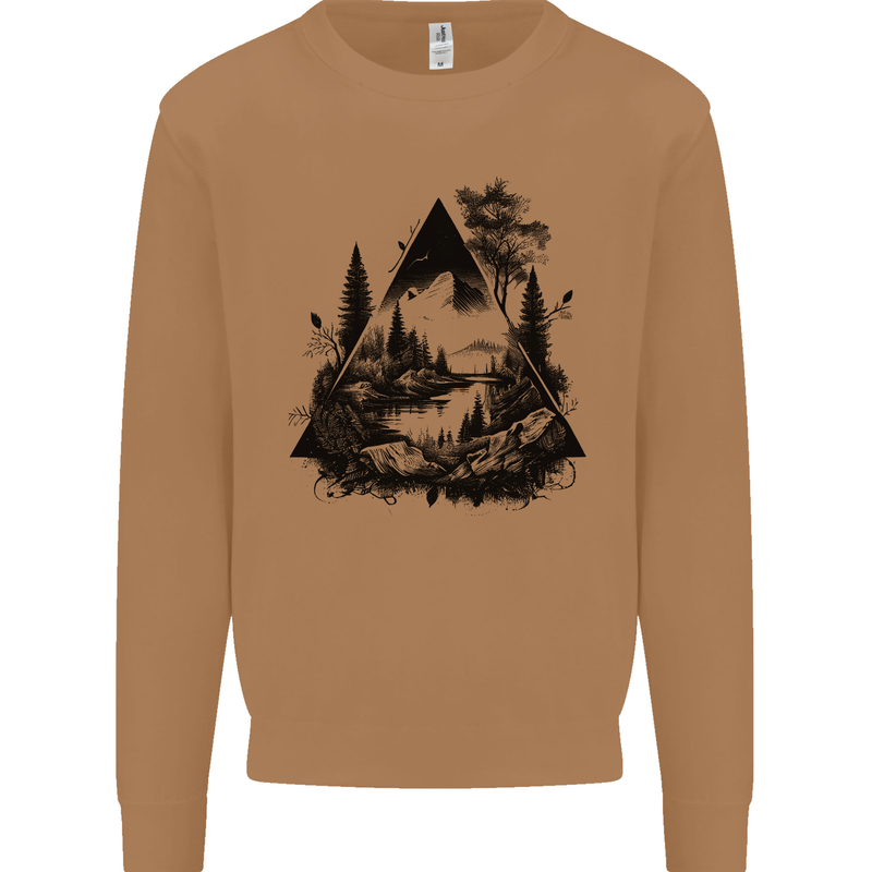 Abstract Outdoors Camping Bushcraft Hiking Trekking Mens Sweatshirt Jumper Caramel Latte