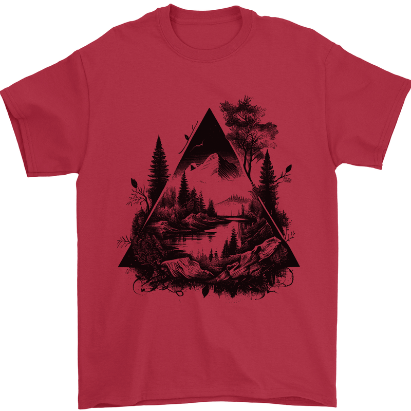 Abstract Outdoors Camping Bushcraft Hiking Trekking Mens T-Shirt 100% Cotton Red