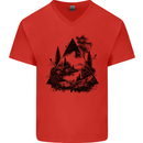 Abstract Outdoors Camping Bushcraft Hiking Trekking Mens V-Neck Cotton T-Shirt Red