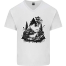 Abstract Outdoors Camping Bushcraft Hiking Trekking Mens V-Neck Cotton T-Shirt White