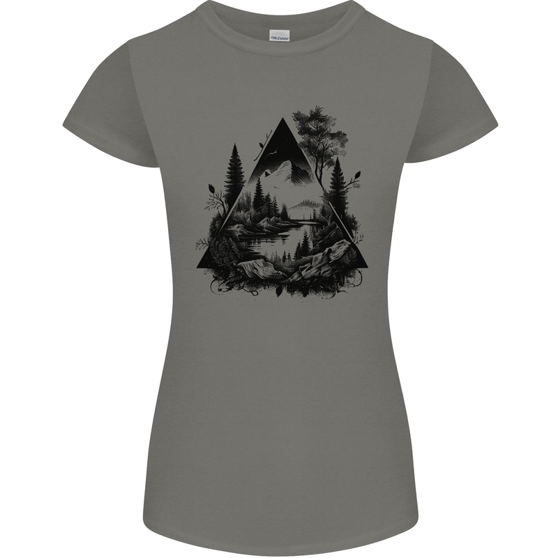 Abstract Outdoors Camping Bushcraft Hiking Trekking Womens Petite Cut T-Shirt Charcoal