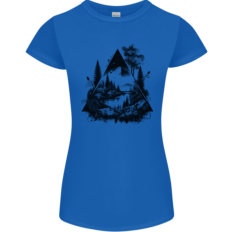 Abstract Outdoors Camping Bushcraft Hiking Trekking Womens Petite Cut T-Shirt Royal Blue