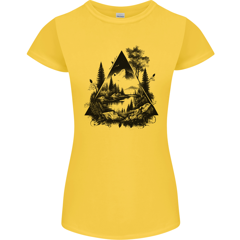 Abstract Outdoors Camping Bushcraft Hiking Trekking Womens Petite Cut T-Shirt Yellow