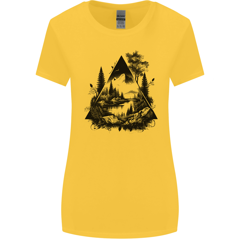 Abstract Outdoors Camping Bushcraft Hiking Trekking Womens Wider Cut T-Shirt Yellow