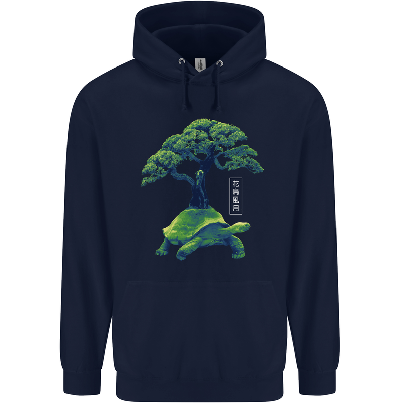 Abstract Tortoise Tree Mens 80% Cotton Hoodie Navy Blue