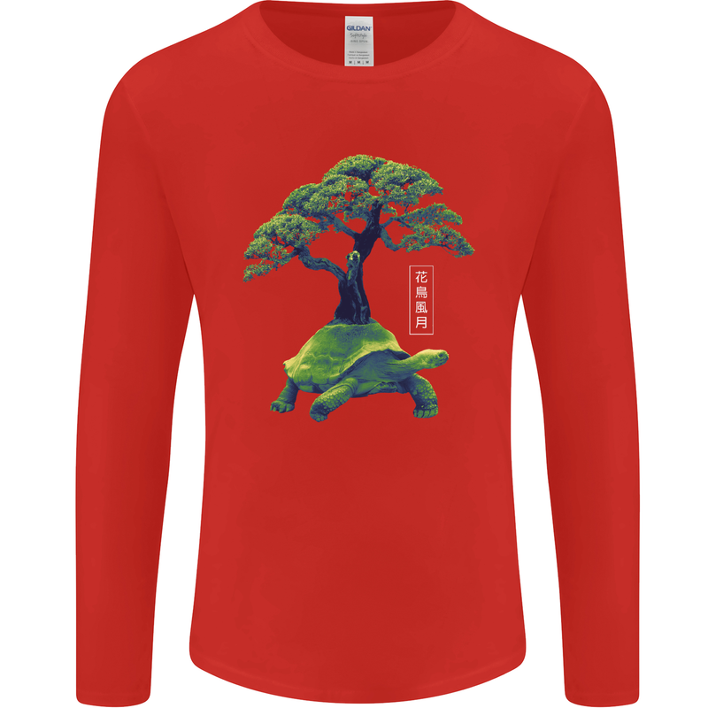 Abstract Tortoise Tree Mens Long Sleeve T-Shirt Red