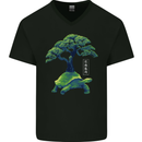 Abstract Tortoise Tree Mens V-Neck Cotton T-Shirt Black