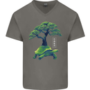 Abstract Tortoise Tree Mens V-Neck Cotton T-Shirt Charcoal