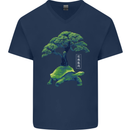 Abstract Tortoise Tree Mens V-Neck Cotton T-Shirt Navy Blue