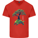 Abstract Tortoise Tree Mens V-Neck Cotton T-Shirt Red
