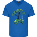 Abstract Tortoise Tree Mens V-Neck Cotton T-Shirt Royal Blue