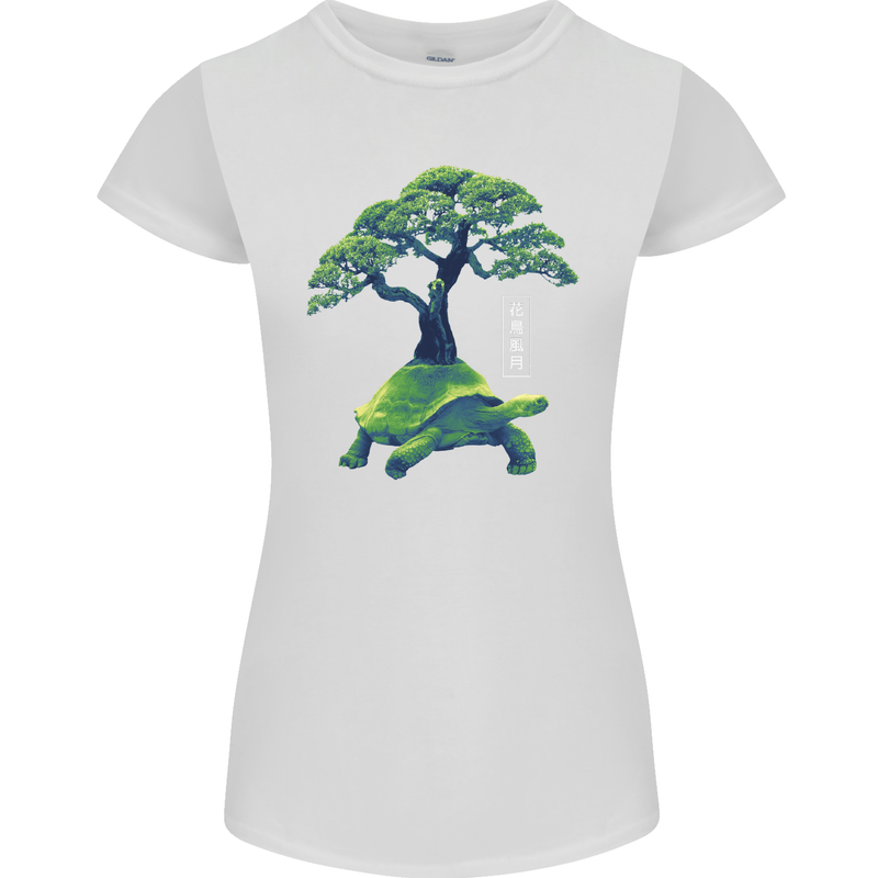 Abstract Tortoise Tree Womens Petite Cut T-Shirt White