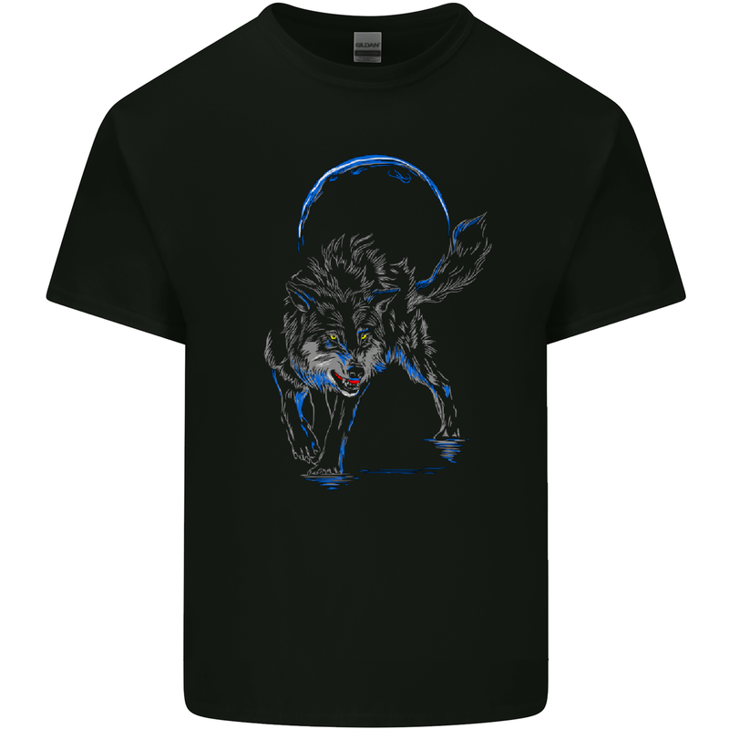 Abstract Wolf With the Moon Werewolf Lycan Kids T-Shirt Childrens Black