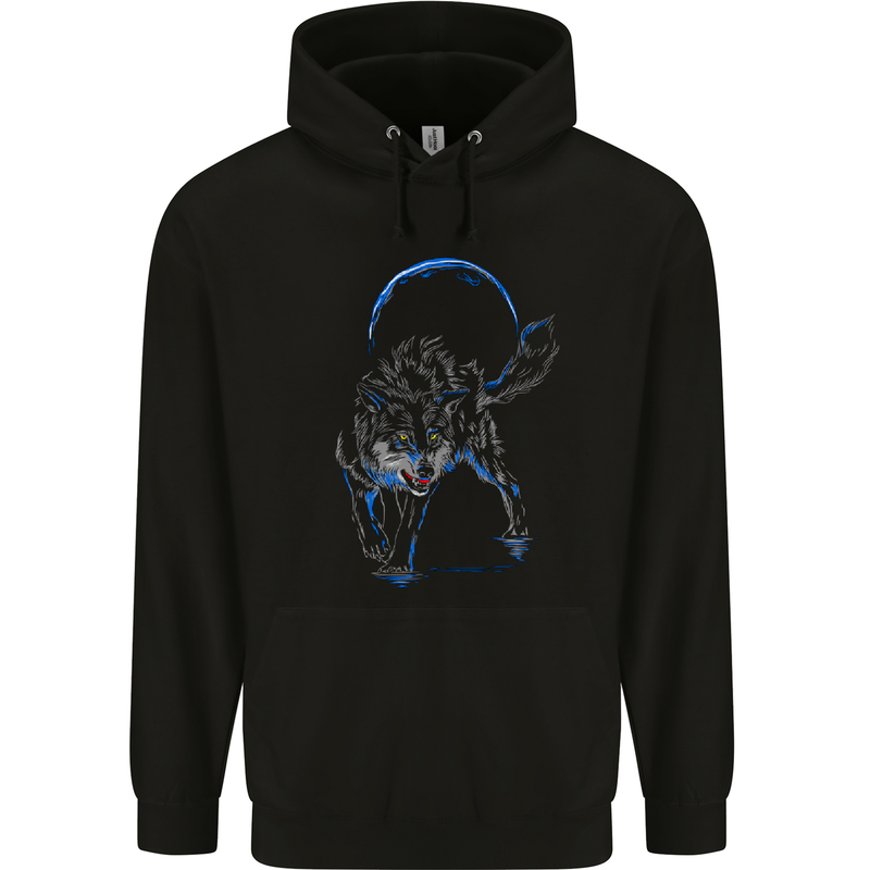 Abstract Wolf With the Moon Werewolf Lycan Mens 80% Cotton Hoodie Black