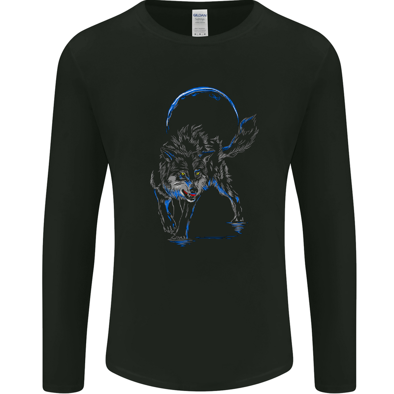 Abstract Wolf With the Moon Werewolf Lycan Mens Long Sleeve T-Shirt Black