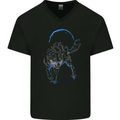 Abstract Wolf With the Moon Werewolf Lycan Mens V-Neck Cotton T-Shirt Black