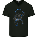 Abstract Wolf With the Moon Werewolf Lycan Mens V-Neck Cotton T-Shirt Black