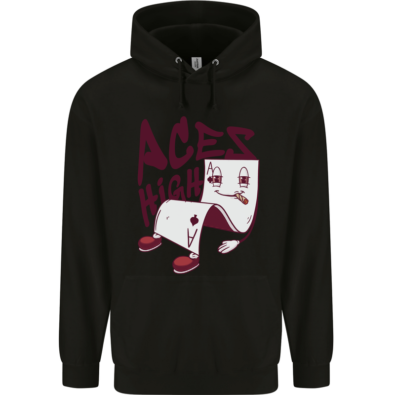 Aces High Funny Poker Weed Cannabis Pot Mens 80% Cotton Hoodie Black