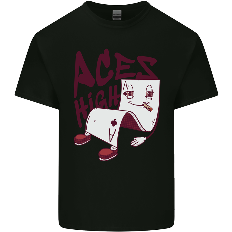 Aces High Funny Poker Weed Cannabis Pot Mens Cotton T-Shirt Tee Top Black