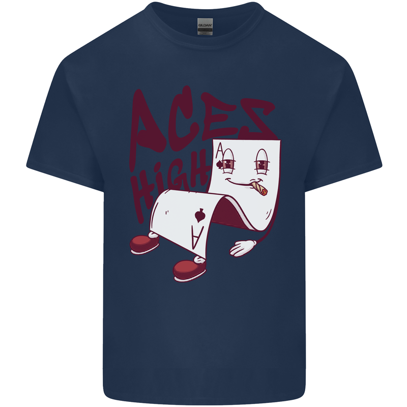 Aces High Funny Poker Weed Cannabis Pot Mens Cotton T-Shirt Tee Top Navy Blue