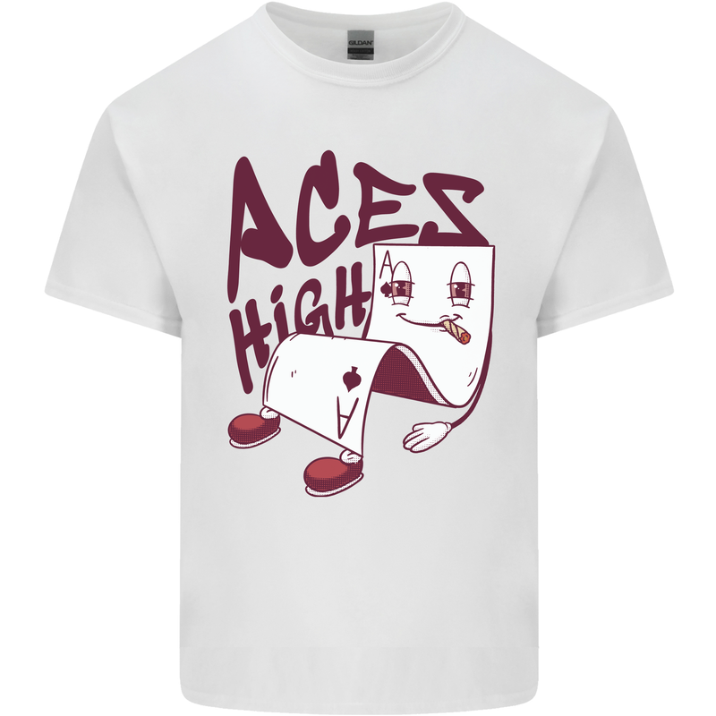 Aces High Funny Poker Weed Cannabis Pot Mens Cotton T-Shirt Tee Top White