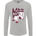 Aces High Funny Poker Weed Cannabis Pot Mens Long Sleeve T-Shirt Sports Grey