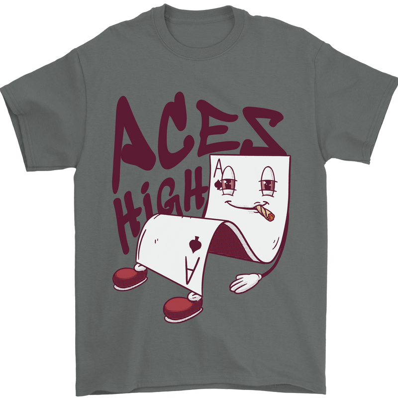 Aces High Funny Poker Weed Cannabis Pot Mens T-Shirt 100% Cotton Charcoal