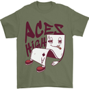 Aces High Funny Poker Weed Cannabis Pot Mens T-Shirt 100% Cotton Military Green