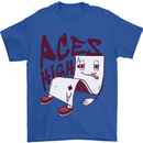 Aces High Funny Poker Weed Cannabis Pot Mens T-Shirt 100% Cotton Royal Blue