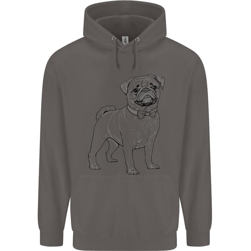 Adorable Pug Mens 80% Cotton Hoodie Charcoal