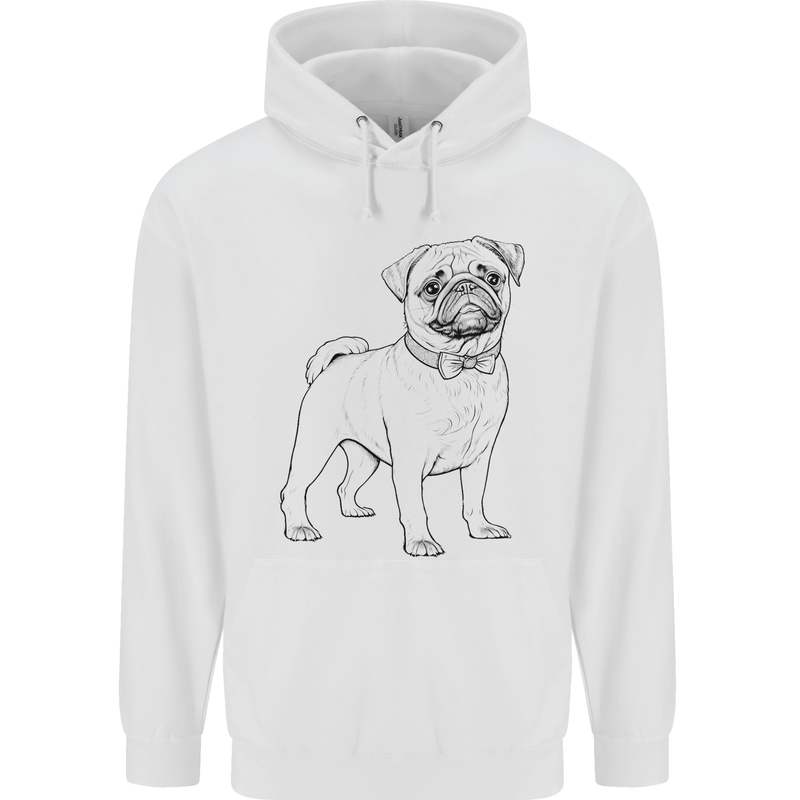 Adorable Pug Mens 80% Cotton Hoodie White