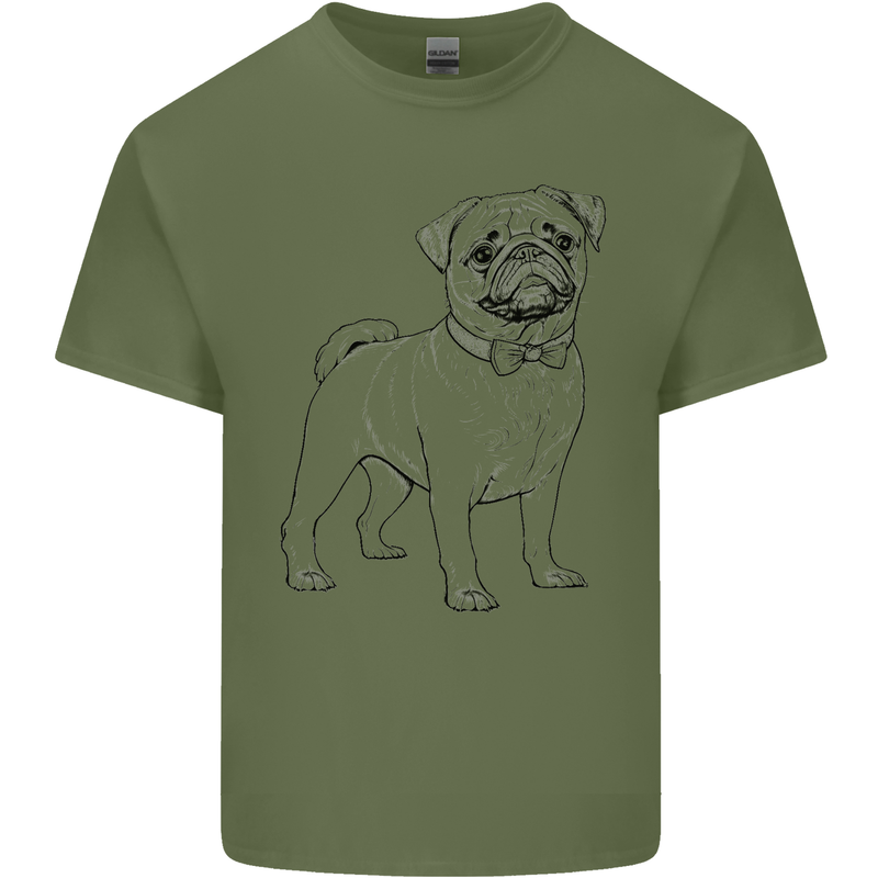Adorable Pug Mens Cotton T-Shirt Tee Top Military Green