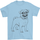 Adorable Pug Mens T-Shirt 100% Cotton Light Blue
