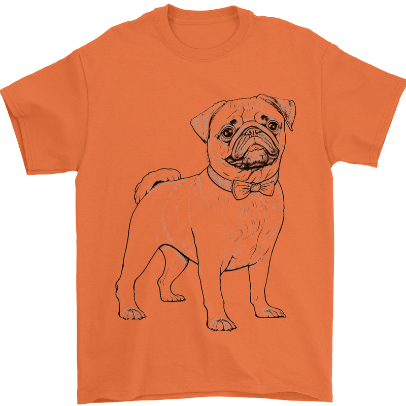 Adorable Pug Mens T-Shirt 100% Cotton Orange