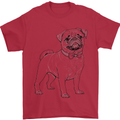 Adorable Pug Mens T-Shirt 100% Cotton Red