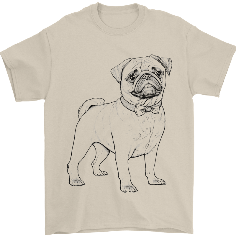 Adorable Pug Mens T-Shirt 100% Cotton Sand