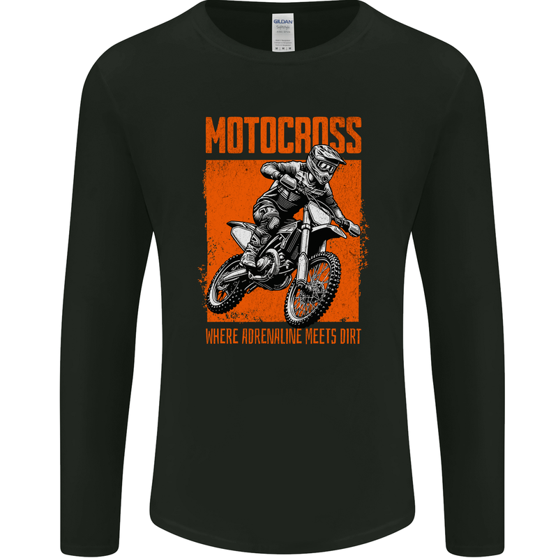 Adrenaline Dirt Motocross MotoX Dirt Bike Mens Long Sleeve T-Shirt Black