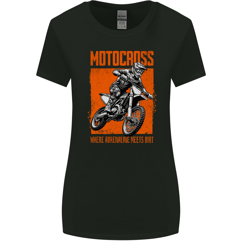 Adrenaline Dirt Motocross MotoX Dirt Bike Womens Wider Cut T-Shirt Black