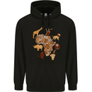 Africa Wildlife Map Giraffe Rhino Ape Elephant Lion Mens 80% Cotton Hoodie Black